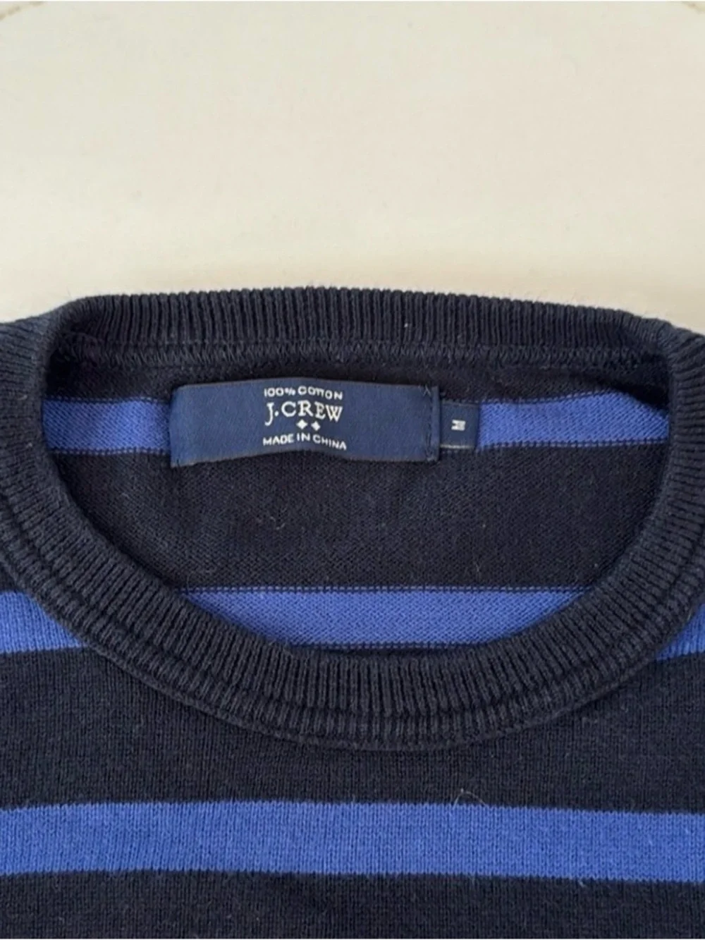 J. Crew Navy Striped Crewneck Sweater with Red & Blue Accents